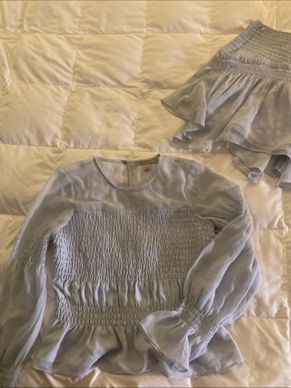 ALL SAINTS Pamela Smocked Ruffle Top In Plein Air Blue - Size 4 - $229